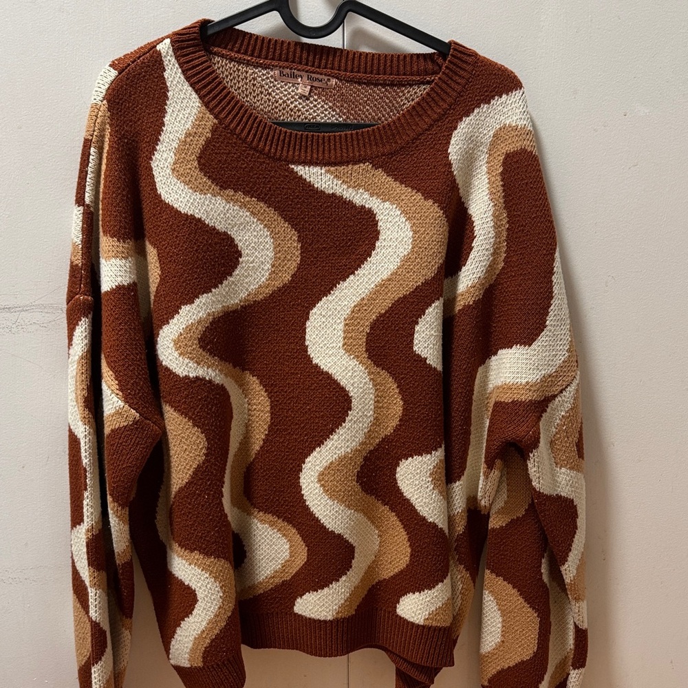 Bailey Rose Brown and Cream Wave Pattern Sweater
